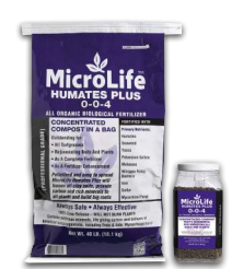 Humates Plus 0-0-4 from MicroLife. This product is an organic biological soil amendment available at Wells Brothers, Pet, Lawn and Garden Center.