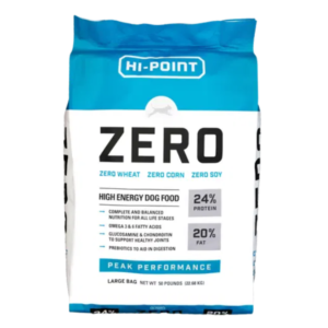 Hi-Point Zero Peak Performance. 50-lb blue bag of dry dog food.